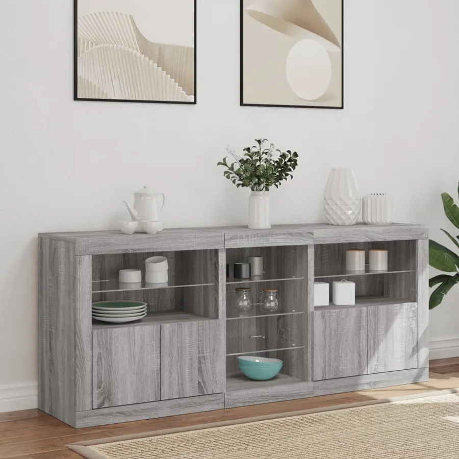 Buffet avec lumières LED sonoma gris 162x37x67 cm - 4