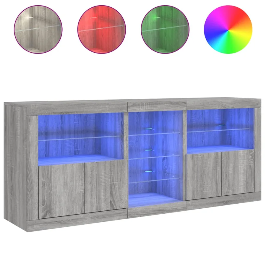 Buffet avec lumières LED sonoma gris 162x37x67 cm - 5