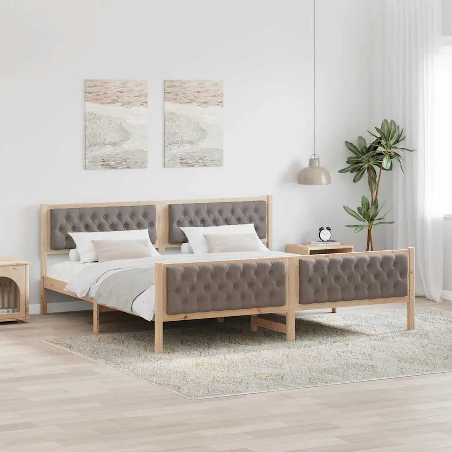 Cadre de lit avec tête de lit Taupe 200 x 200 cm Pin massif