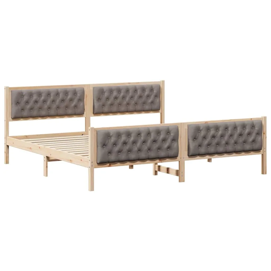 Cadre de lit avec tête de lit Taupe 200 x 200 cm Pin massif - 2