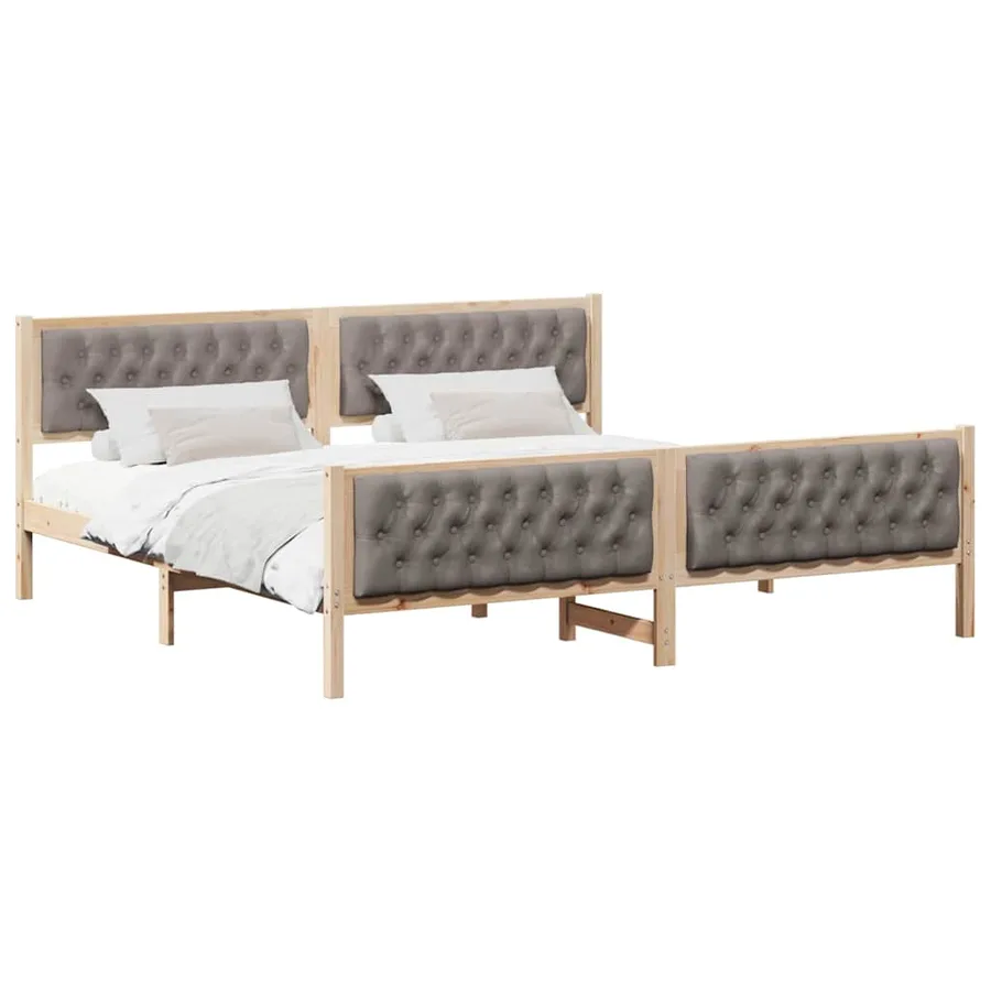 Cadre de lit avec tête de lit Taupe 200 x 200 cm Pin massif - 3