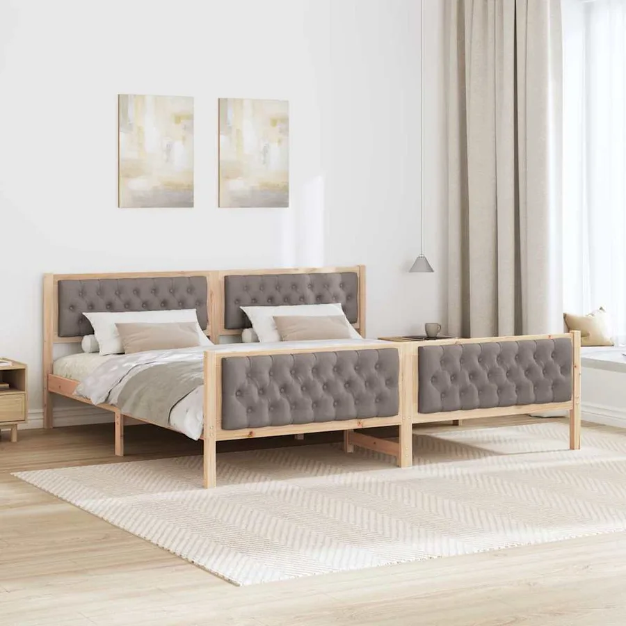 Cadre de lit avec tête de lit Taupe 200 x 200 cm Pin massif - 4