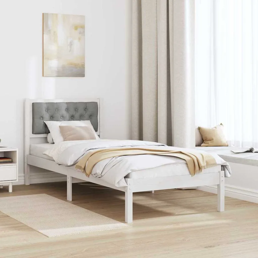 Cadre de lit avec tête de lit Gris clair 75 x 190 cm Pin massif - 4