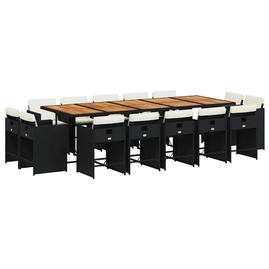 Ensemble à manger de jardin 15 pcs coussins noir résine tressée - 2