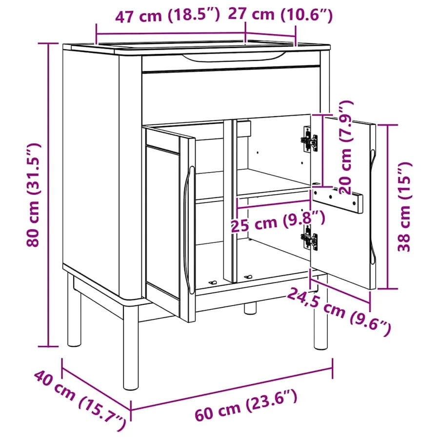 Meuble sous Lavabo de Salle de Bain FLORO Blanc 60 x 40 x 80 cm - 12