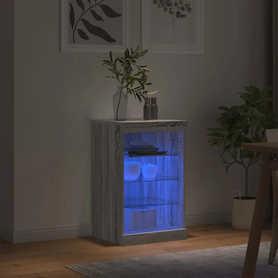 Buffet avec lumières LED sonoma gris 41x37x67 cm - 4