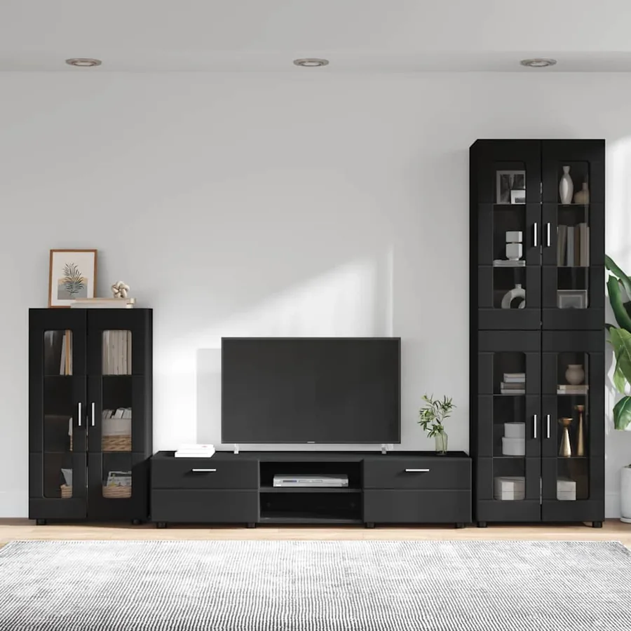 Ensemble meuble TV FLORIN 3 pcs Noir Bois d'ingénierie