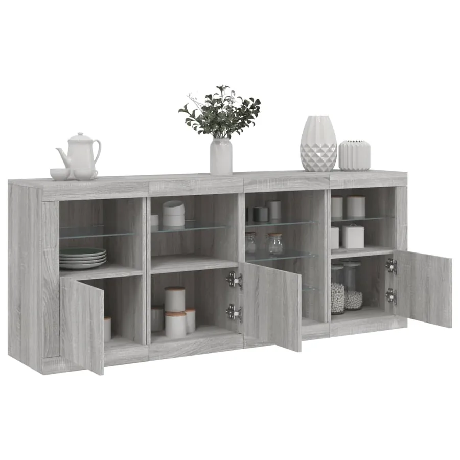 Buffet avec lumières LED sonoma gris 164x37x67 cm