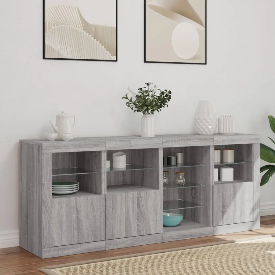 Buffet avec lumières LED sonoma gris 164x37x67 cm - 3