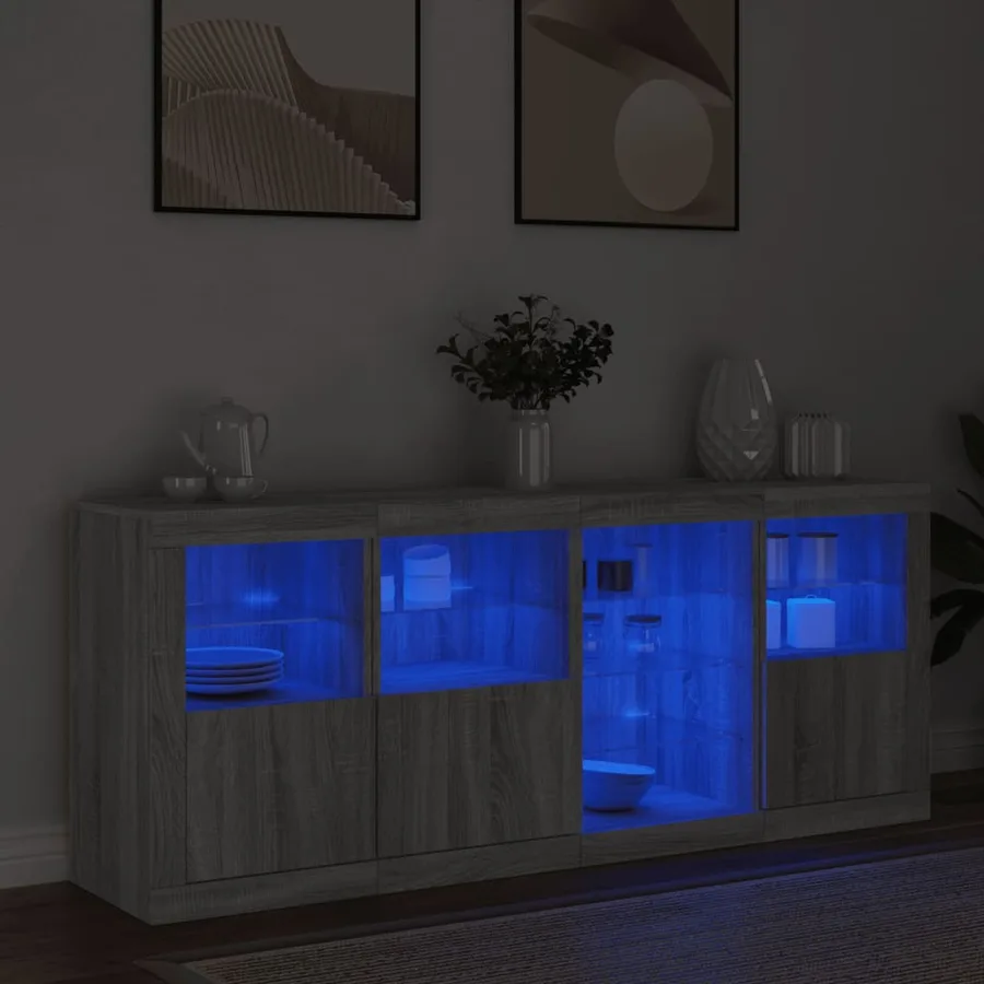 Buffet avec lumières LED sonoma gris 164x37x67 cm - 4