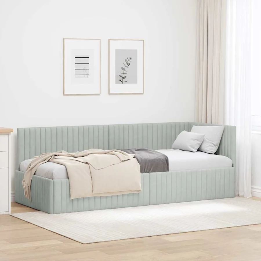 Cadre de lit d'angle Gris clair 80 cm x 200 cm Velours