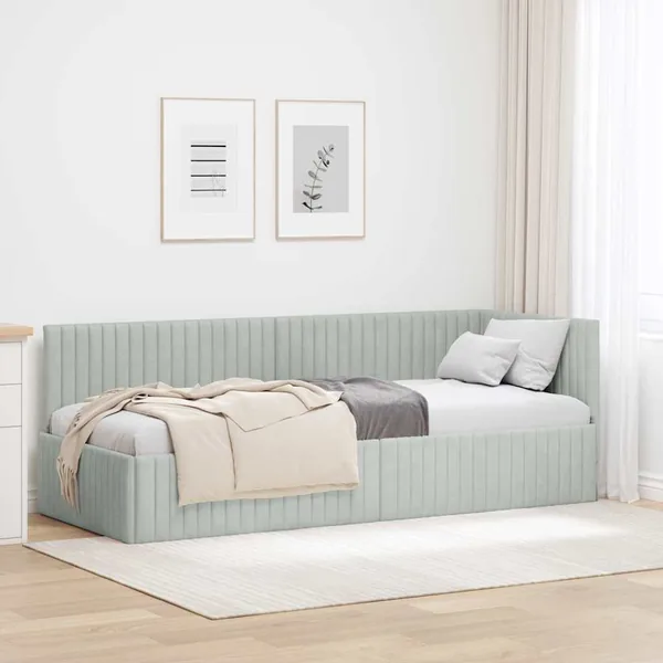 Cadre de lit d'angle Gris clair 80 cm x 200 cm Velours