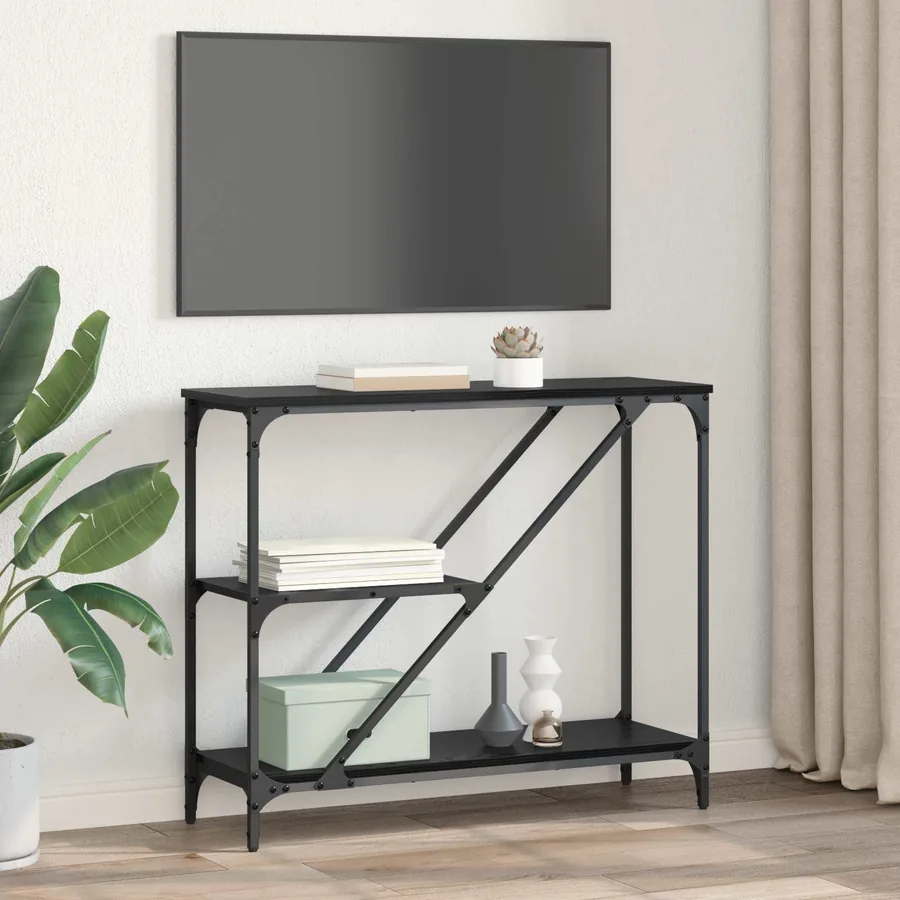 Table console Chêne noir 88,5 x 30 x 75 cm Bois d'ingénierie - 4