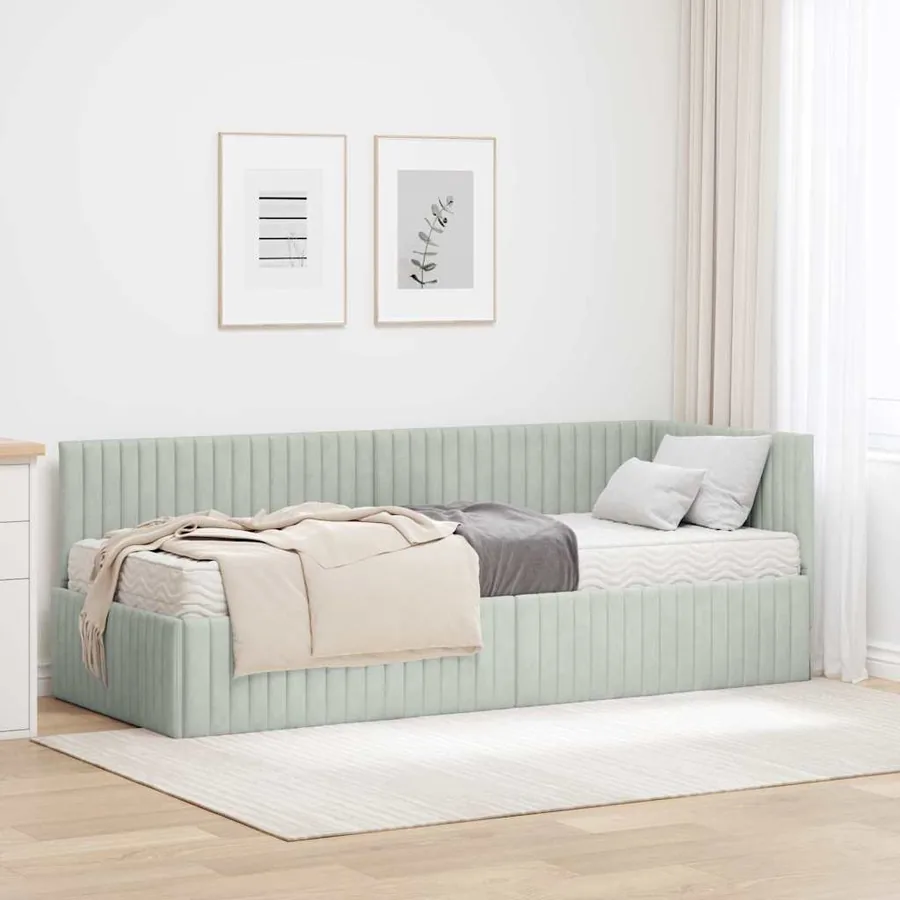 Cadre de lit d'angle avec matelas 2 pcs Gris clair Velours