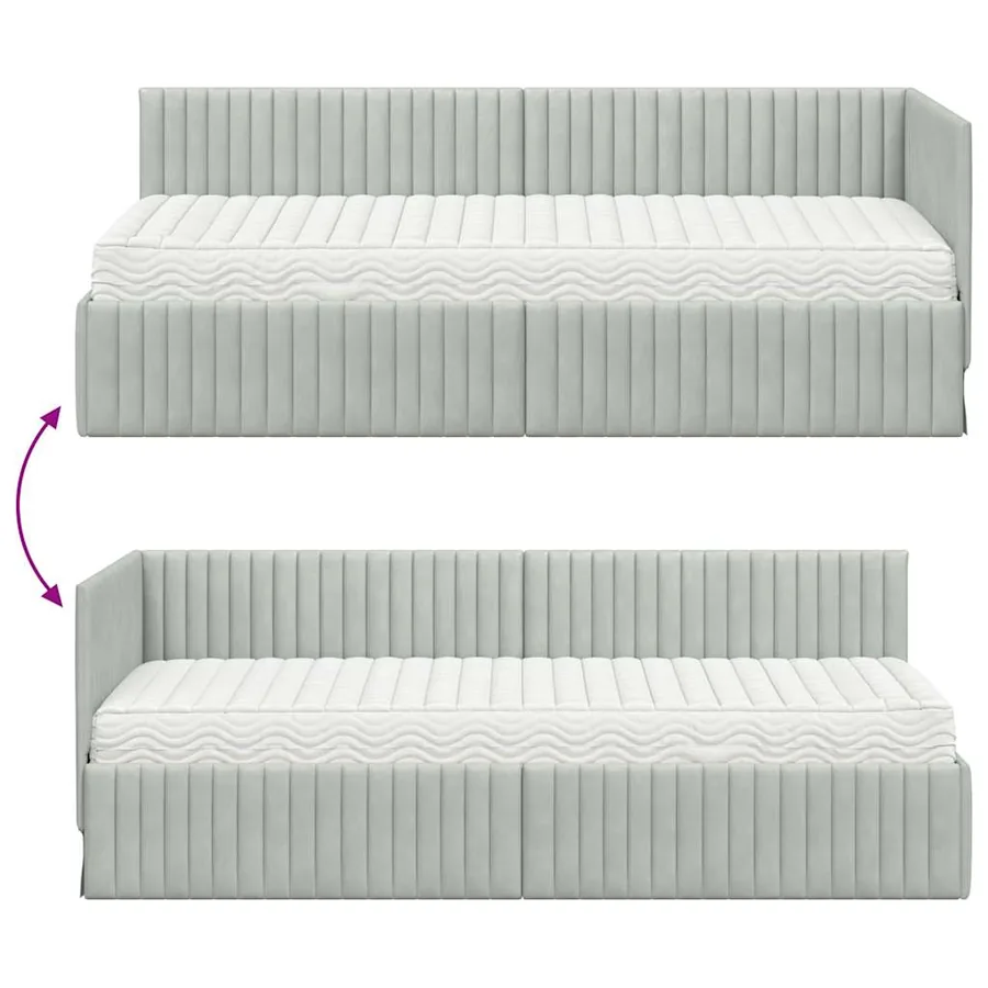 Cadre de lit d'angle avec matelas 2 pcs Gris clair Velours - 12