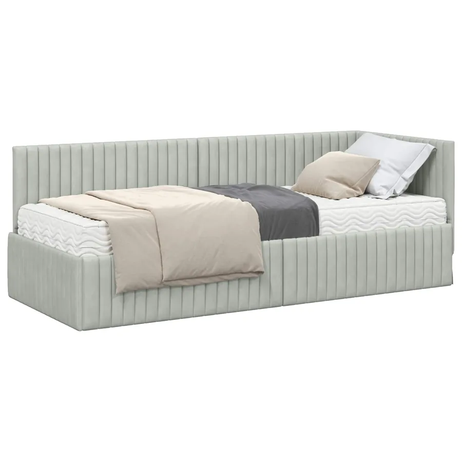 Cadre de lit d'angle avec matelas 2 pcs Gris clair Velours - 2