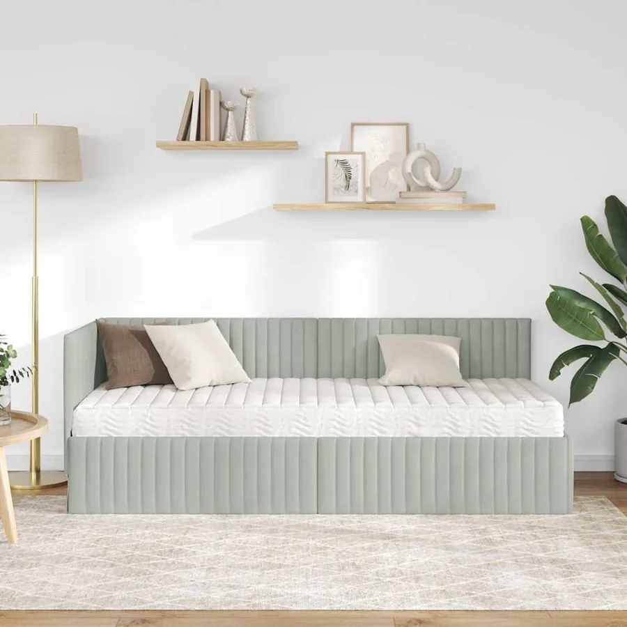 Cadre de lit d'angle avec matelas 2 pcs Gris clair Velours - 3