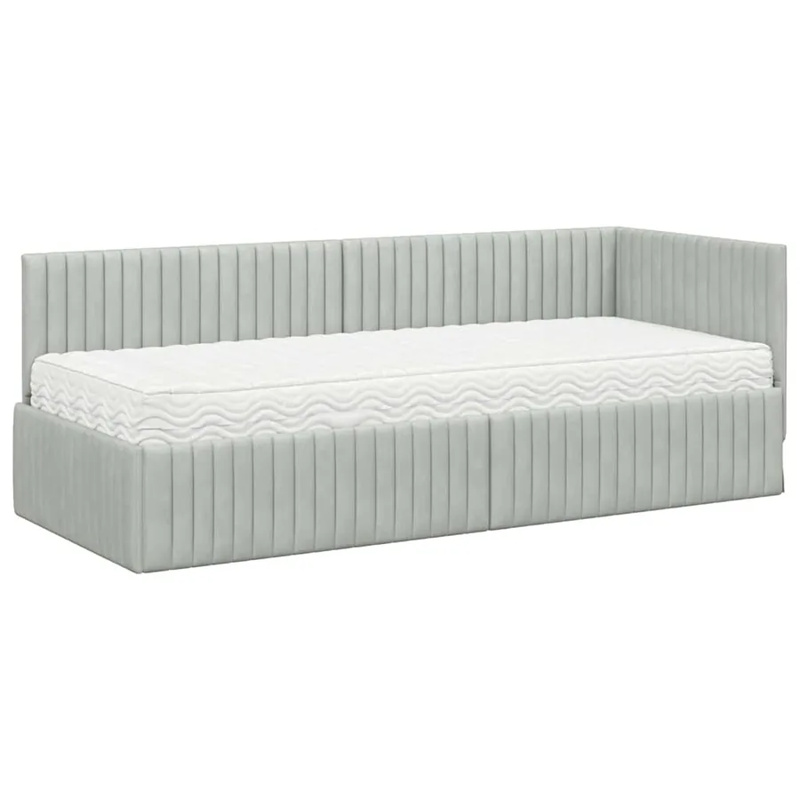 Cadre de lit d'angle avec matelas 2 pcs Gris clair Velours - 4