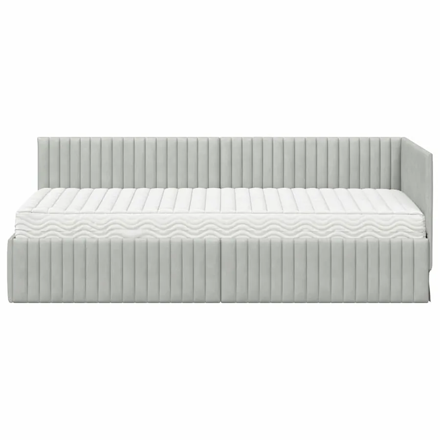 Cadre de lit d'angle avec matelas 2 pcs Gris clair Velours - 5