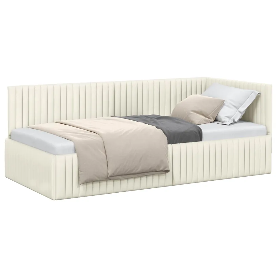 Cadre de lit d'angle Crème 90 cm x 200 cm Velours - 2