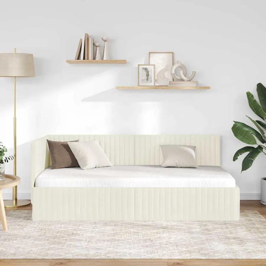 Cadre de lit d'angle Crème 90 cm x 200 cm Velours - 3