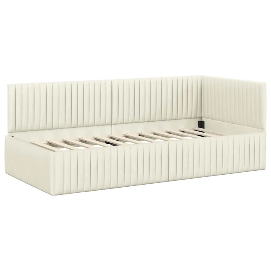 Cadre de lit d'angle Crème 90 cm x 200 cm Velours - 4
