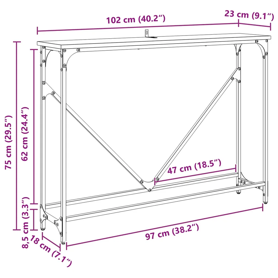 Table console Chêne artisanal 102 x 23 x 75 cm - 13