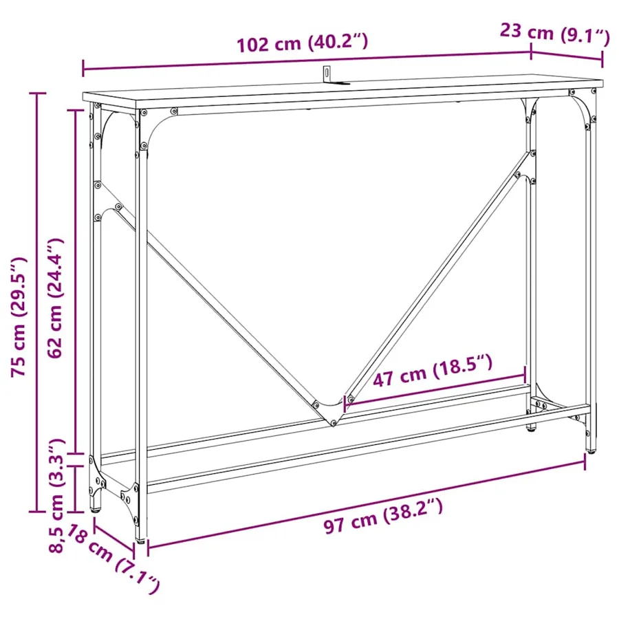 Table console Chêne artisanal 102 x 23 x 75 cm - 14