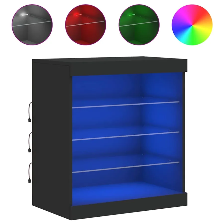 Buffet avec lumières LED noir 60,5x37x67 cm - 2