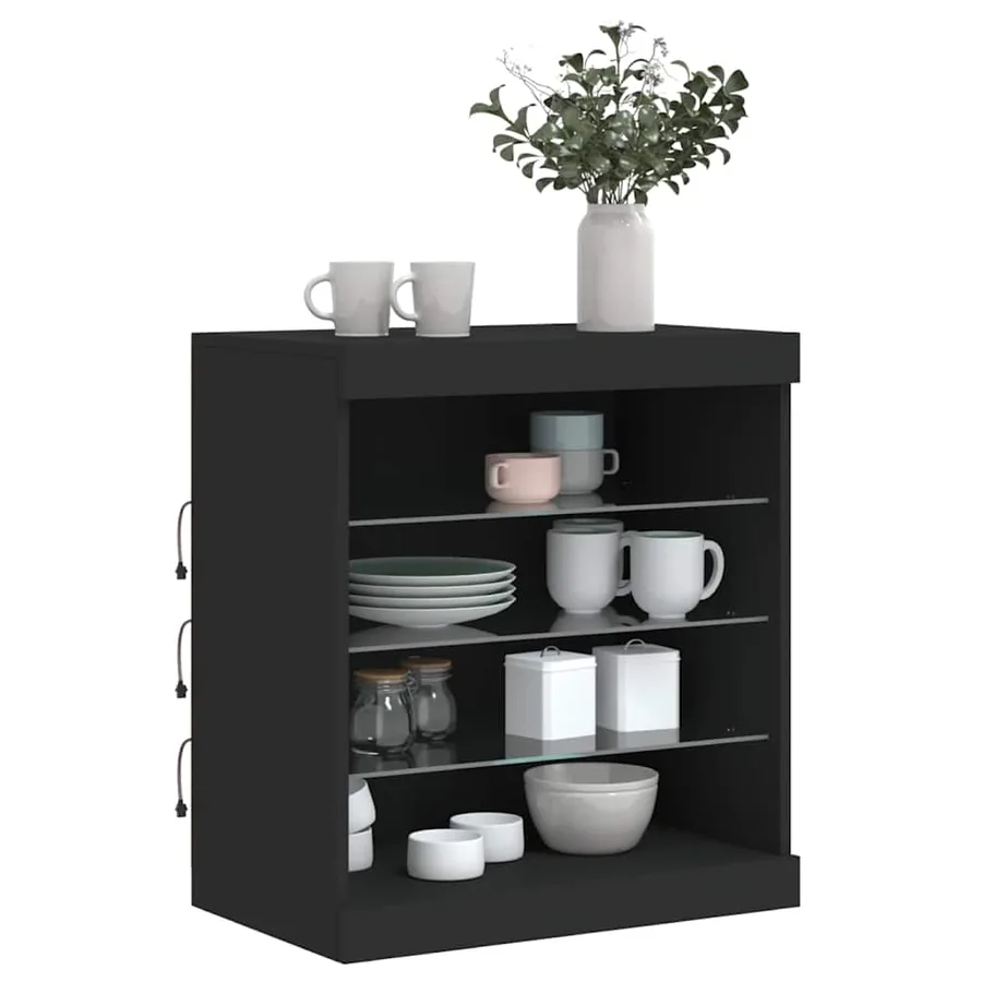 Buffet avec lumières LED noir 60,5x37x67 cm - 4