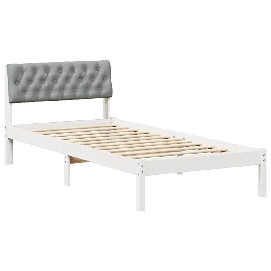Cadre de lit Blanc et gris clair 90 x 200 cm Bois massif en pin - 2