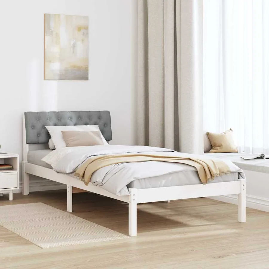 Cadre de lit Blanc et gris clair 90 x 200 cm Bois massif en pin - 4