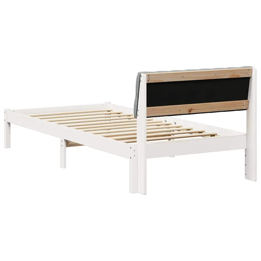 Cadre de lit Blanc et gris clair 90 x 200 cm Bois massif en pin - 7