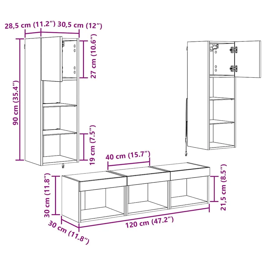 Meubles TV muraux 5 pcs Chêne noir Bois d'ingénierie - 15