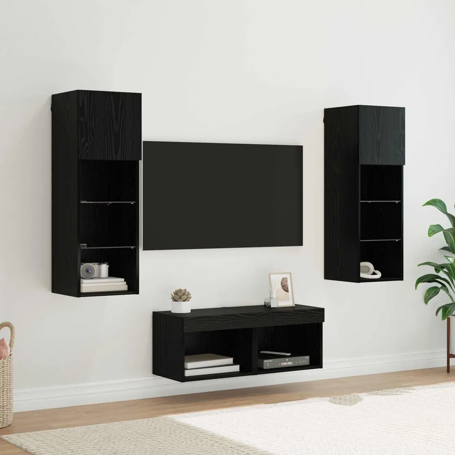 Meubles TV muraux 4 pcs Chêne noir Bois d'ingénierie