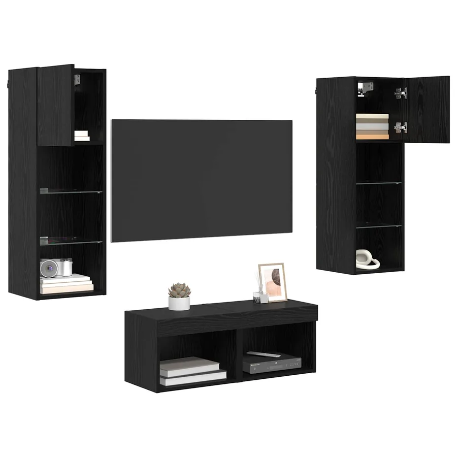 Meubles TV muraux 4 pcs Chêne noir Bois d'ingénierie - 3