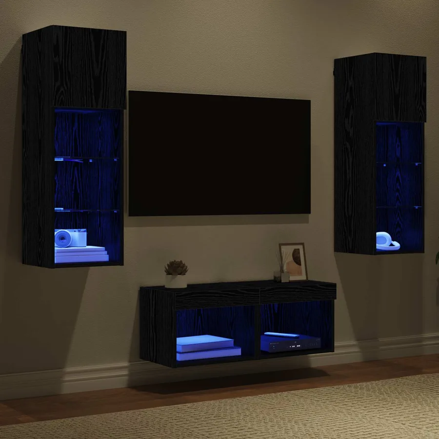 Meubles TV muraux 4 pcs Chêne noir Bois d'ingénierie - 5