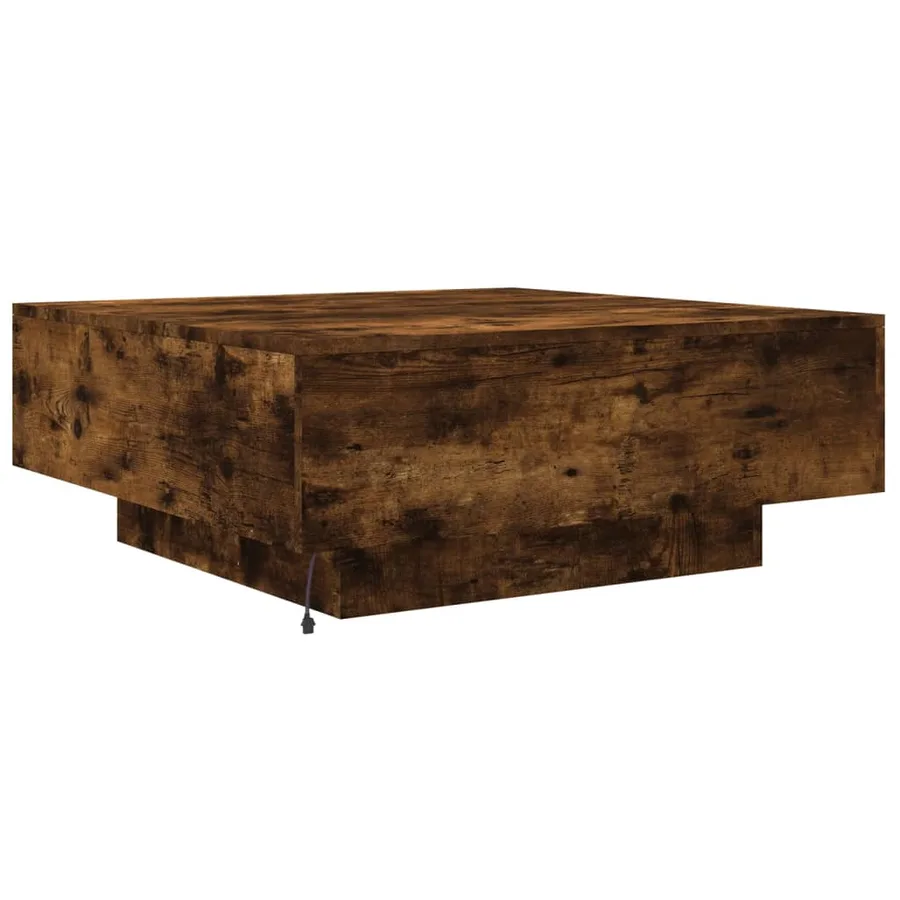 Table basse avec lumières LED chêne fumé 80x80x31 cm - 9