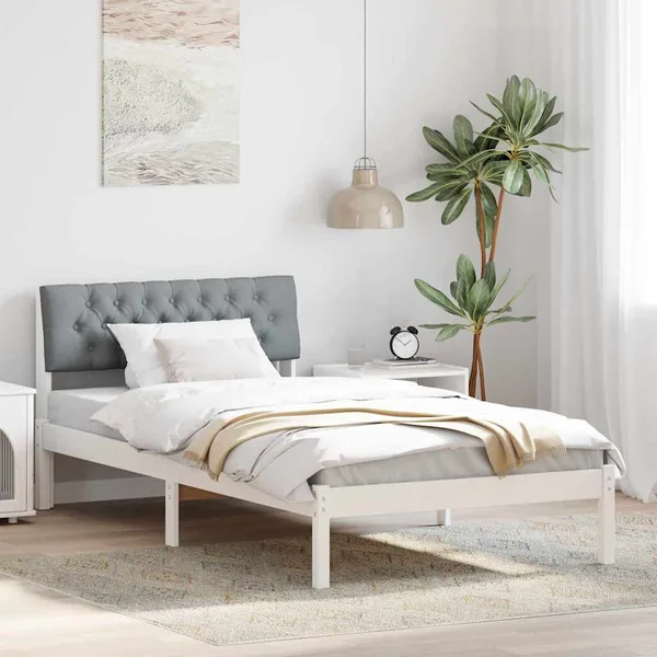 Cadre de lit avec tête de lit Blanc et gris clair 100 x 200 cm
