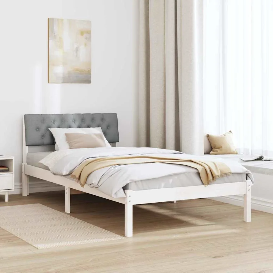 Cadre de lit avec tête de lit Blanc et gris clair 100 x 200 cm - 4