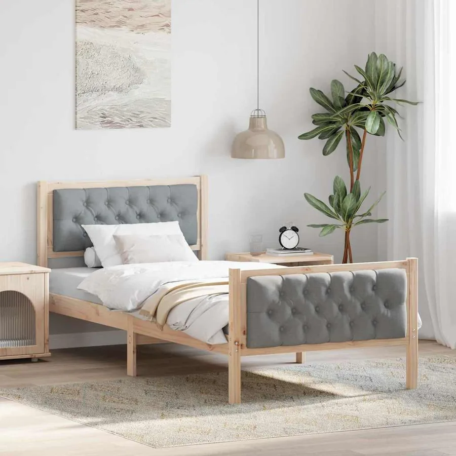 Cadre de lit avec tête de lit Gris clair 90 x 200 cm Pin massif