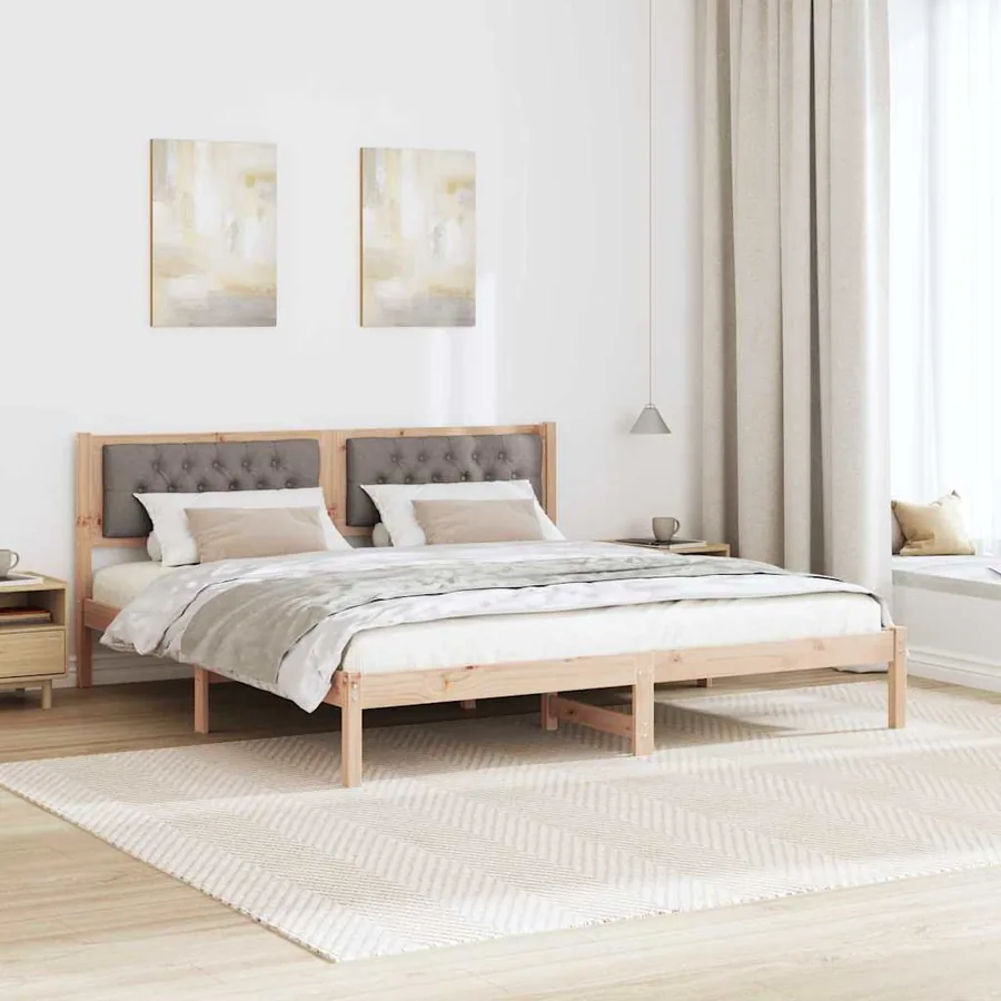 Cadre de lit avec tête de lit Taupe 160 x 200 cm Pin massif - 4