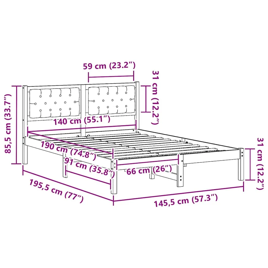 Cadre de lit Gris clair 140 x 190 cm Pin massif - 11