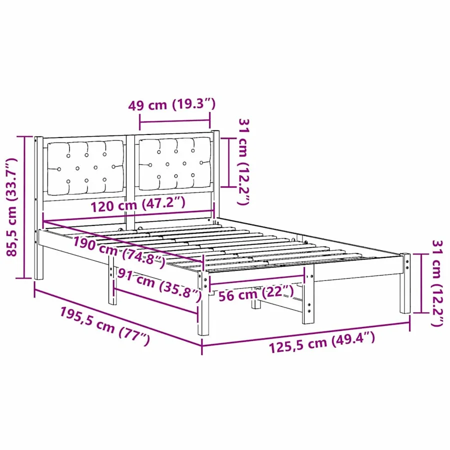 Cadre de lit Gris clair 120 x 190 cm Pin massif - 11