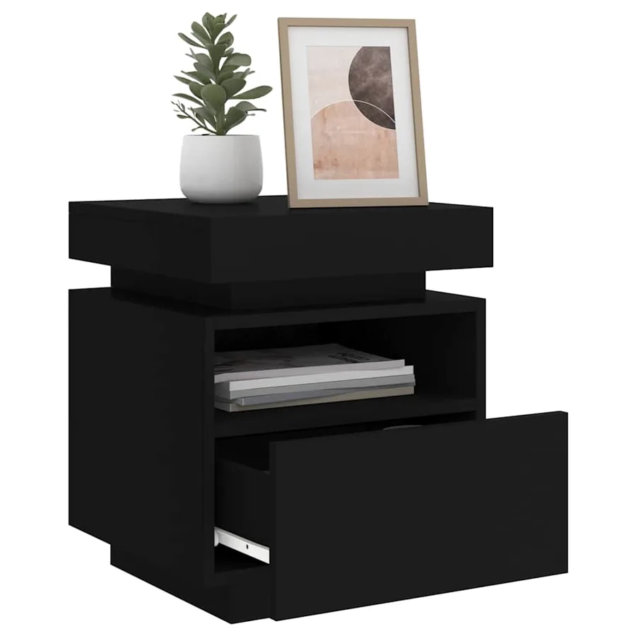 Armoires de chevet avec lumières LED 2 pcs noir 40x39x48,5 cm - 14