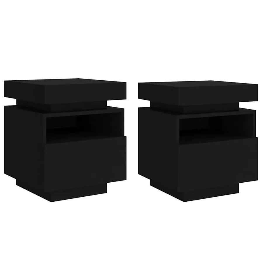 Armoires de chevet avec lumières LED 2 pcs noir 40x39x48,5 cm - 2
