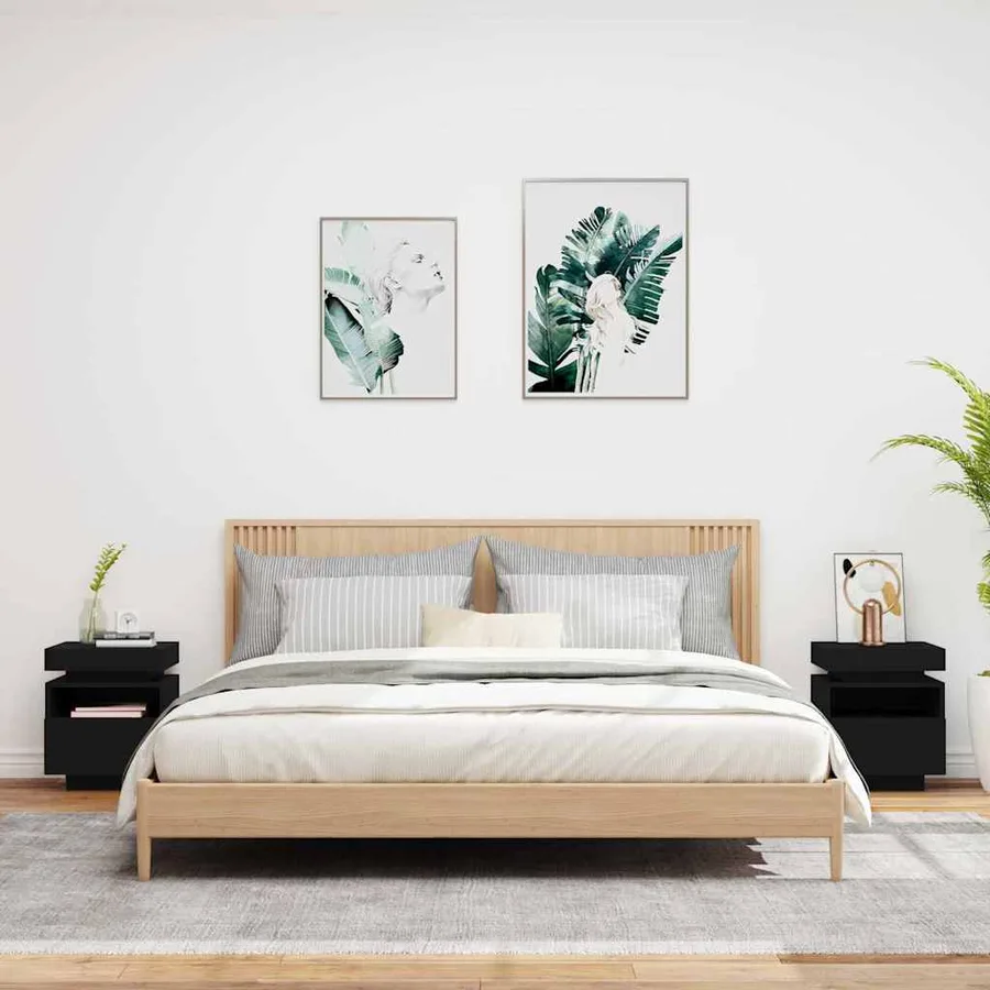 Armoires de chevet avec lumières LED 2 pcs noir 40x39x48,5 cm - 3