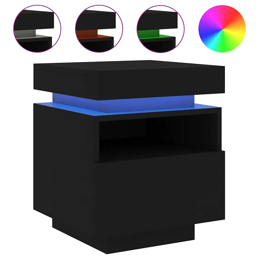 Armoires de chevet avec lumières LED 2 pcs noir 40x39x48,5 cm - 4