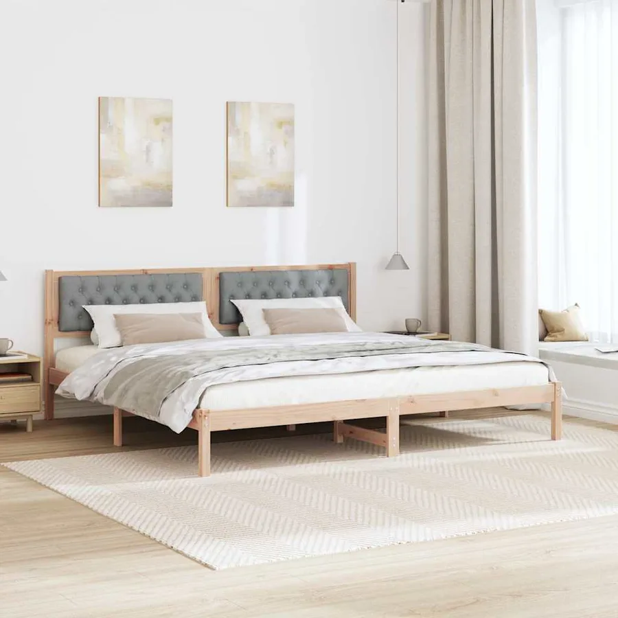 Cadre de lit Gris clair 200 x 200 cm Pin massif - 4