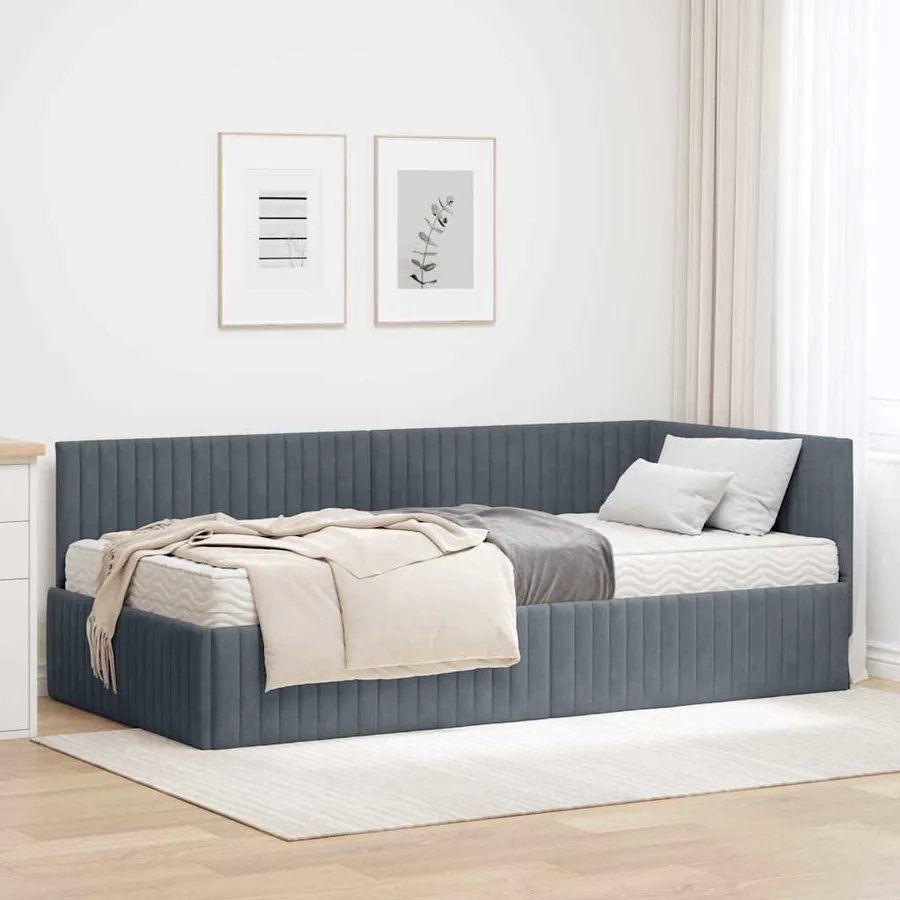Cadre de lit d'angle avec matelas 2 pcs Gris Velours